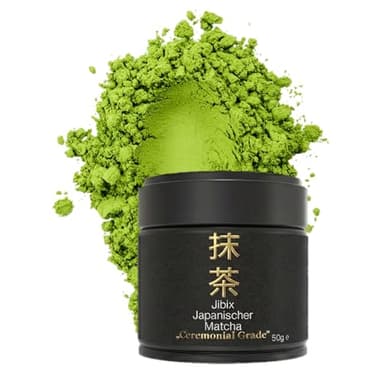 Jibix Ceremonial Matcha – 100% Japanischer zeremonieller Grüntee – Premium Matcha Pulver aus erster Ernte – Besonders fein gemahlen für maximale Cremigkeit – Zeremonie Qualität – 50 g - Matcha Set