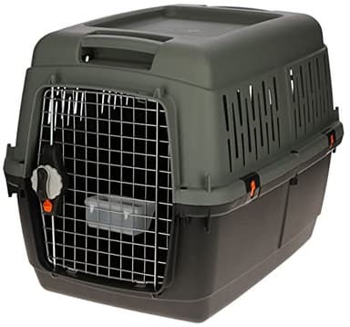 KERBL Box de transport Eco - Gris vert / noir (dimensions 70 x 50 x 51,5 cm, poids de transport 8 - 25 kg, porte métallique, en plastique recyclé avec écuelle d'eau) 80562