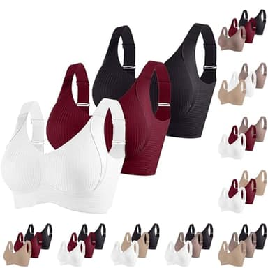 3er Pack Damen Push Up BH ohne Bügel aus Baumwolle Sexy und Bequem mit Starkem Halt für Große Brüste Verstellbarer Bra Set in Klassischem Design