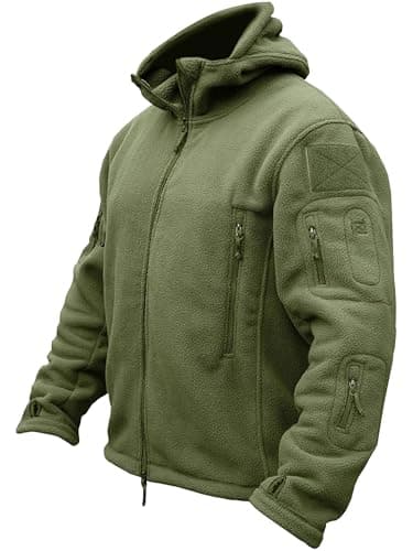 TACVASEN Herren Fleecejacke Military Outdoor Winddichte Jacke mit Kapuze- Gr. XL, Grün