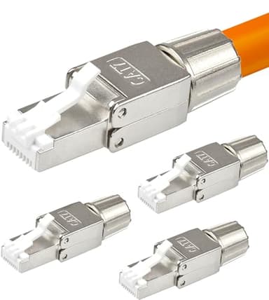 4x CAT 7 RJ45 Stecker 10 GBit/s 600 MHz Netzwerkstecker werkzeuglos PoE für CAT8 CAT7A CAT7 CAT6A Netzwerkkabel Verlegekabel Installationskabel AWG 22-24 LAN Kabel Crimpstecker Vergoldete Kontakte