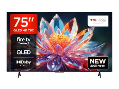 TCL 75T6C 75 Zoll QLED Fernseher, 4K UHD Fire TV, HDR10+, Dolby Vision & Atmos, Smart TV mit Sprachsteuerung mit Alexa, Google Cast & AirPlay 2, HDMI 2.1