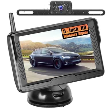 Inefala Wireless Rückfahrkamera mit 5-Zoll-HD-IPS-Monitor, Nummernschild IP69 wasserdichte Auto-Rückfahrkamera Nachtsicht für Autos, Lastwagen, SUVs, Vans