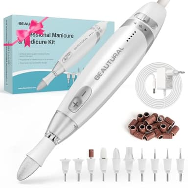 BEAUTURAL Maniküre/Pediküre Set, Elektrische Professionelle Nagelfräser, mit 10 Aufsätze Nagelpflegeset, mit LED Licht, zur Pflege für Hände und Füße