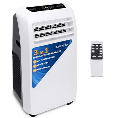 SereneLife Klimaanlage- 9000BTU, Mobiles Klimagerät- mit Abluftschlauch, 3-in 1- Air Conditioner- Ventilator, Luftkühler & Luftentfeuchter, Fensterabdichtung, 24H Timer, 4kw, Für Räume bis 42 m²