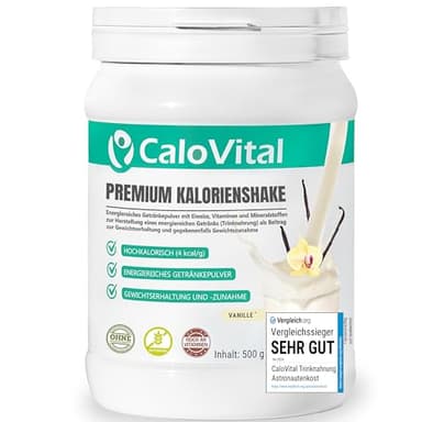 Trinknahrung hochkalorisch für Gewichtszunahme | Kohlenhydrate & Eiweiß als Kalorien Shake | Hochdosiert mit vielen Vitaminen | CaloVital - Premium Qualität aus Deutschland (Vanille 500g)