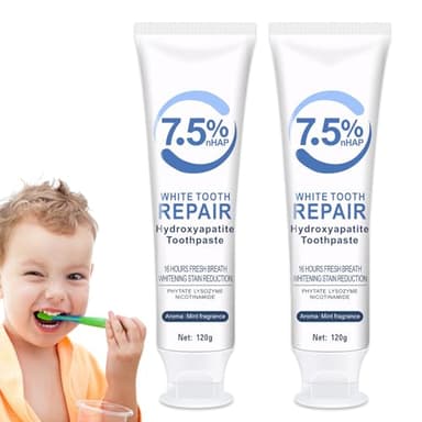 2 Stück Hydroxyapatite Toothpaste Zahnpasta Hydroxylapatit Zahnpasta mit Hydroxylapatit Hydroxylapatit Zahnpasta Ohne Fluorid Zahnpasta zur Reparatur von Karies Stärkt die Remineralisierungszahnpasta