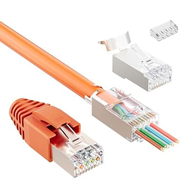 iwillink 10 Stück RJ45 Stecker CAT 7, 50μ Vergoldet - Geschirmt -10Gbps-Pass Through, Netzwerkstecker Cat7 Cat6a mit Einfädelhilfe und Knickschutz