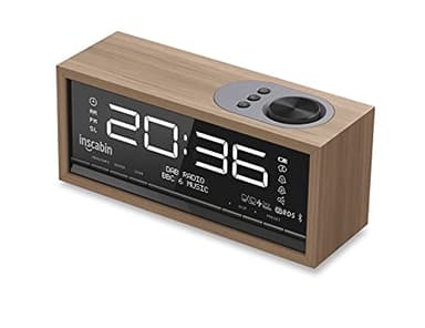 Inscabin C1 DAB/DAB+ FM Digital-Radiowecker mit großem Bildschirm, kabelloser Lautsprecher mit Bluetooth, Stereo-Sound, schönes Design für Schlafzimmer, Küche, Büro (Black Walnut)