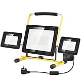 Viugreum Baustrahler 100W 8000lumen 6500K Einstellbare Richtung LED Baustrahler 230V Kaltweiss Scheinwerfer IP65 Wasserdicht Arbeitsscheinwerfer Bauscheinwerfer mit Stecker 3m Stativ für Baustellen