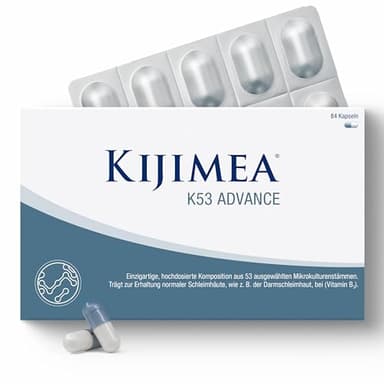 Kijimea® K53 Advance – Darmbakterien hochdosiert | 53 ausgewählte Bakterienstämme aus der Darmflora | mit Biotin | >500 Milliarden KBE je Packung | laktosefrei | glutenfrei - 84 Kapseln
