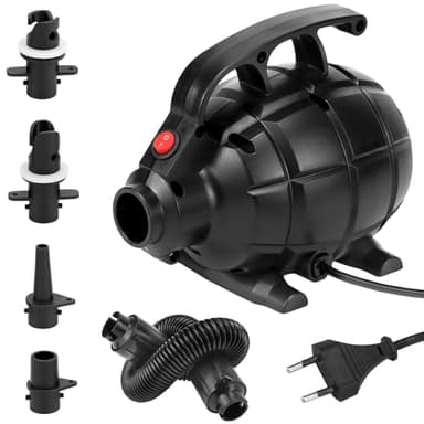 QWORK® Elektrische Luftpumpe 600W, Leise & Tragbare Pumpe mit 5 Düsen, Ideal für Air Track Matten, Schlauchboote, Schwimmringe & mehr