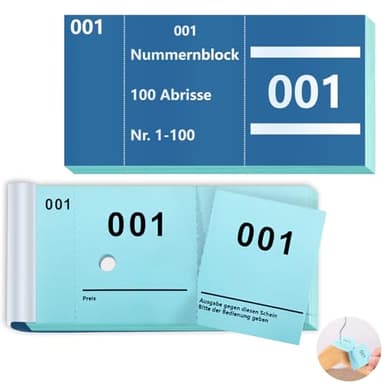 Doppelnummern 1-100 Nummern Zahlen 5X10cm Nummernblock Nummernblöcke Tombola Garderobenmarken Lochstanzung Lose Tombola Nummerierte Abrisse Doppelnummernblock Blau