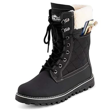 Polar Damen Gedächtnisschaum Außentasche Inside Reißverschluss Thermal Wasserdicht Tiefer Schritt Gummisohle Schnee Stiefels - Schwarz/Beige Lammfell - UK7/EU40 - YC0617