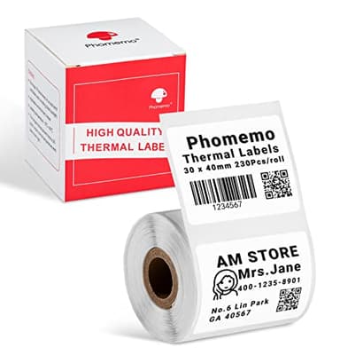 Phomemo M220 Etikettenpapier für M220 M250 M221 M120 M150 M108 M110 M421 Etikettendrucker, Multifunktionales Thermopapier für Name, Preis, Adresse, 1 Rolle, 40x30mm,230 Etiketten/Rolle