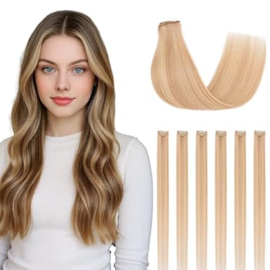 SEGOHAIR Clip in Extensions Echthaar, 6 Stücke Single Clip Highlights Hair Extension Glatt Haarverlängerung Natürlich für Frauen Damen Hellblond mit Gebleichtem Blond#18P613,30cm 33g