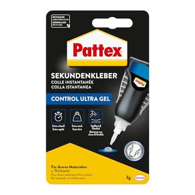 Pattex Sekundenkleber Ultra Matic Gel, extra starkes Sekundenkleber Gel für schnelle, flexible Sofortreparaturen, wasserfester Kleber für die meisten Materialien*, 1x3g