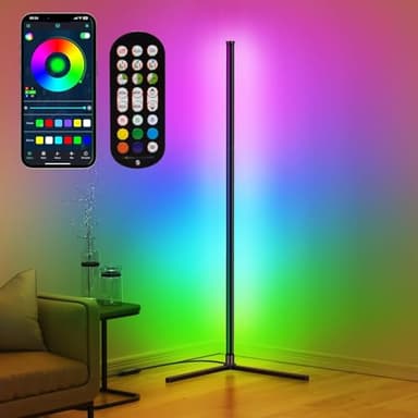 riyo LED Stehlampe, Stehlampe Wohnzimmer mit APP-Steuerung und Fernbedienung, RGB-Ecklampe mit 16 Millionen Farben und 68+ Szenen. Farbwechsel-Umgebungslicht mit Musiksynchronisation