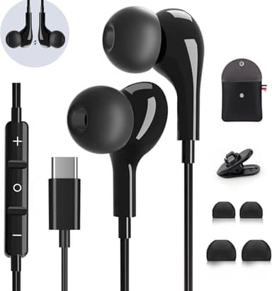 USB C Kopfhörer mit Mikrofon,In-Ear Kopfhörer für Samsung Galaxy S24 S23 Ultra S22 S21 S25 FE A56 A55 A35 A54 5G A16,USB C Headset mit Lautstärkeregler,für iPhone 15 16 17 Pro Max Air iPad 10