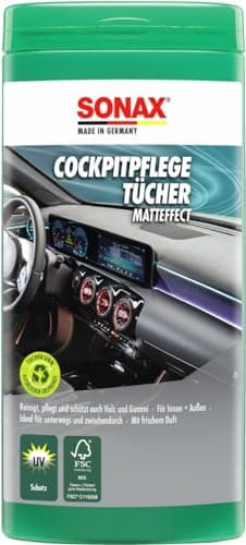 SONAX CockpitPflegeTücher Matteffect Box (25 Stück) Feuchte Tücher reinigen, pflegen und schützen alle Kunststoffteile, Holz und Gummi | Art-Nr. 04158410