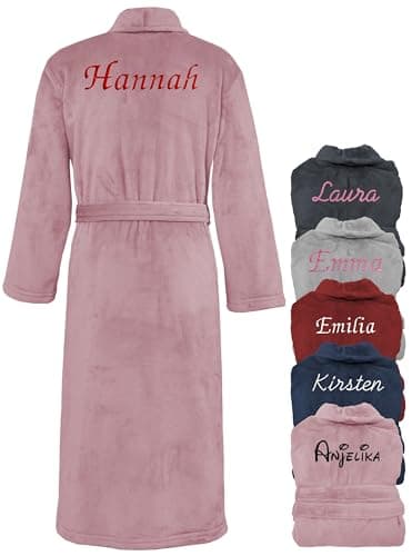 KDO MAGIC - Bademantel personalisiert damen - Morgenmantel mit einer Stickerei - Gestickter Vorname - Geschenkidee für den Muttertag, Weihnachten (M, Rosa)