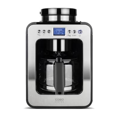 CASO Coffee Compact electronic – Kompakte Design Kaffeemaschine mit integriertem Mahlwerk, 600 W, 4 Tassen, LCD-Display & Timer, Warmhaltefunktion, Dauerfilter, 2 Mahlgrade, Glaskanne