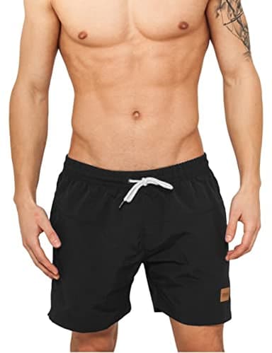 Urban Classics Herren Block Swim Shorts – Badeshorts mit Kordelzug & Taschen, schnelltrocknend, ideal für Strand, Pool & Urlaub,Blk/Blk,4XL