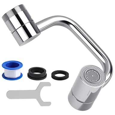 Yuio Wasserhahn Aufsatz Schwenkbar, 1080° Drehbarer Multifunktionaler Verlängerungshahn, 20/22/24 mm Gewinde Schwenkhahn mit Zwei Sprühmodi, Faucet Extender mit Adapte für Bad und Küche