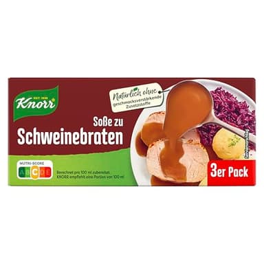 Knorr Soße zu Schweinebraten leckere dunkle Soße ohne geschmacksverstärkende Zusatzstoffe 3er Pack, 3 x 250ml