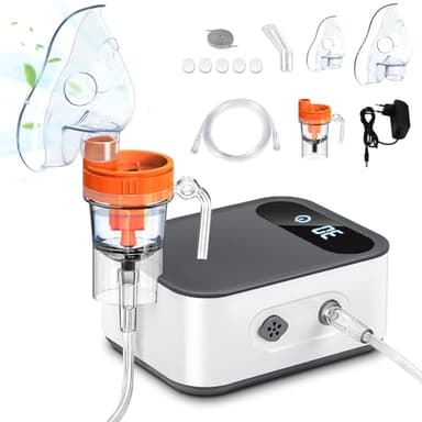 Sentasi Inhaliergerät für Erwachsene mit LED Digitalanzeige Leises Vernebler inhalationsgerät Kompressor Kinder Baby, Elektrische inhalator mit Mundstück Maske (Grau + Weiß)