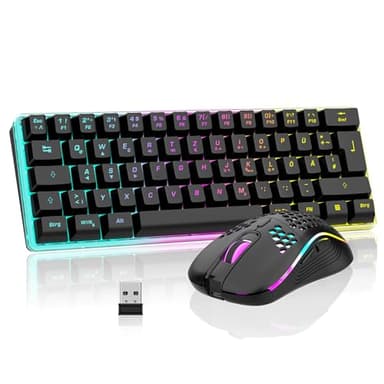 RedThunder 60% Kabelloses RGB Gaming Tastatur und Maus Set, QWERTZ DE Layout, Wiederaufladbare Funktastatur mit Ultraleichte Gaming Maus mit Wabenkonstruktion, für PC MAC PS5 Xbox Gamer, Büro.