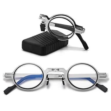 VEVESMUNDO Faltbar Lesebrille Metall Klappbar Rechteckig Klein Mini Klassisch Kompakte Sehhilfe Lesehilfe Brille Sehstärke mit Etui (+2.5, Runde)