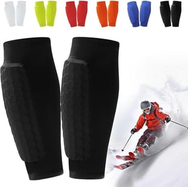 Skiguard Pro, Skiguard Socks, Ski Schienbeinschoner, Schienbeinschoner Skifahren, Atmungsaktiv & rutschfest, Anti-Rutsch-Silikonstreifen & 360° Stabilität für Heranwachsende & Erwachsene (Schwarz, L)