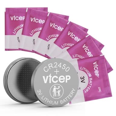 ViCep 6 Stück CR2450 Batterie CR 2450 3V Lithium Knopfzelle für Autoschlüsselanhänger, Uhren, Fernbedienungen, Bewegungsmelder & mehr, einzeln verpackt