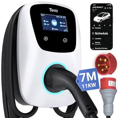Tera Smart EV Ladegerät Typ 2 Wallbox mit APP 11kW 16A 400V CE&TÜV mit WLAN & Bluetooth 7m Ladekabel mit Ladegerätehalter Heim Wallbox CEE 3-Phasen Stecker für EVs & PHEV W01 Weiß