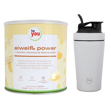 for you Power Eiweiß Vanille 750g + Gratis Shaker – Mehrkomponenten Eiweißpulver nach Dr. Strunz mit L-Carnitin | Eiweißshake für Muskelaufbau & Regeneration | Sehr gut löslich & natürlicher Geschmack