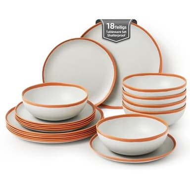 La Joventino Camping Geschirrset 6 Personen, 18 Stück Melamin Tafelservice in Vintage Zitrus Design, Robustes Kombiservice für Gartenparty, Terrassenparty & Picknick