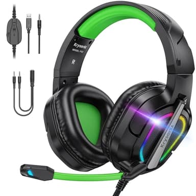 Krysenix PG2 RGB Gaming Headset für PS4, PS5, PC, Xbox,Switch,Ps5 Gaming Headset mit Mikrofon, Over-Ear Kopfhörer,Ps4 Kopfhörer mit 3,5mm Klinke,Wald Grün