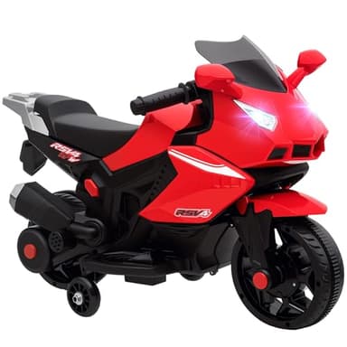 AIYAPLAY Elektro Kindermotorrad Elektromotorrad mit USB, Stützrädern, Musik, Hupe Scheinwerfer, Kinder Elektro Motorrad mit 2 Stützrädern für Kinder 1,5–3 Jahren Rot