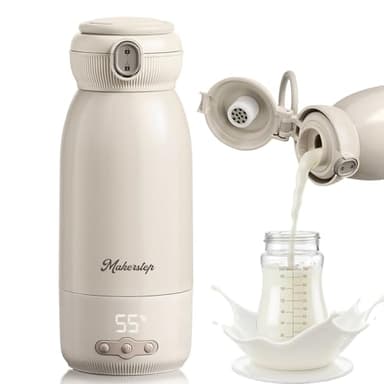 Tragbarer Flaschenwärmer Baby Unterwegs, 500ml Kapazität, Muttermilch und Wasser, Kann erwärmen, warmhalten und sterilisieren, Schnelles Aufheizen in 3 Minuten, 10400 mAh Akku für Lange Akkulaufzeit