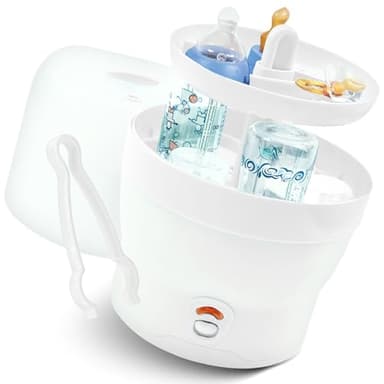 Babyruf BS 29 Sterilisator für Babyflaschen | Dampfsterilisator & Vaporisator | bis zu 6 Flaschen | Einfache Bedienung | Baby Erstausstattung Neugeborene | Flaschenreiniger | Baby Zubehör | weiß