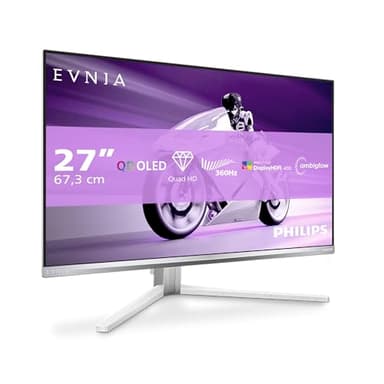 Philips Evnia 27M2N8500AM - 27 Zoll Quad HD OLED Gaming Monitor, 360 Hz, 0.03 ms, HDR400, FreeSync Premium, G-Sync comp., Ambiglow (2560x1440, 2X HDMI 2.1, 1x DP 1.4, USB Hub) Weiss