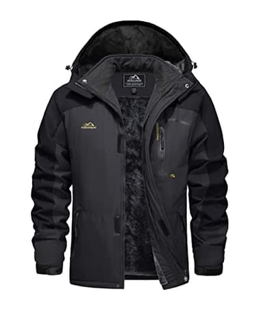 EKLENTSON Herren Winterjacke Skijacke Gefütterte Warme Wanderjacke Schnee Jacke mit Kapuze, (Schwarz-grau, L)