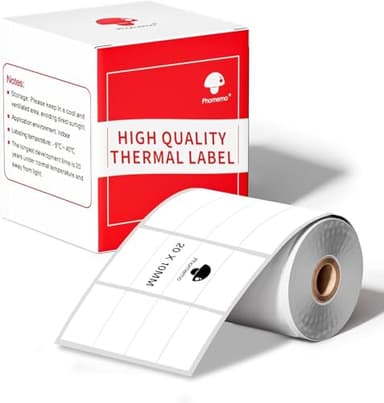 Phomemo M110 Etikett Multifunktional Thermo selbstklebendes Etikett, 0.79 "x0.34" (20x10mm), kompatibel mit M110 M200 M120 M220 M221 M108 M102 M100 M150 M250 M260 Etikettendrucker,1200 /Rolle