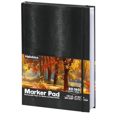 Halobios A4-Skizzenbuch für Künstler, Hardcover, 120 lb/200 GSM, sehr dickes Papier, professioneller Marker-Zeichenblock für Alkoholmarker, Graffiti, Skizzieren, Porträt, 80 Bögen / 160 Seiten