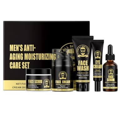5-teiliges Anti-Aging Gesichtspflege Set für Männer mit Waschgel, Peeling, Serum, Creme & Augencreme für Tiefenreinigung, Faltenreduzierung – Ideal als Geschenke für Männer, Weihnachtsgeschenke