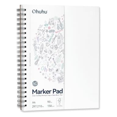 Ohuhu A4 Skizzenbuch Doppelseitig Durchschlagfest - 120 Seiten (60 Blatt) 150 g/m² Papier Säurefrei - ohne Durchdrücken, Spiralbindung für Alkoholmarker & Aquarell, Ideal für Illustration & Porträt