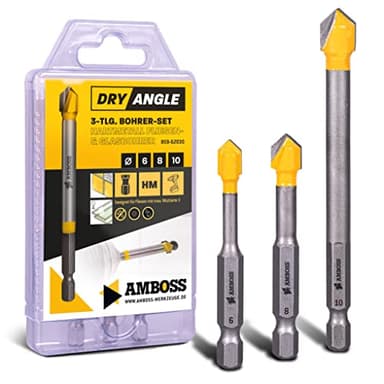 Amboss DryAngle Set Ø 6/8 / 10 mm - Fliesenbohrer Glasbohrer Keramikbohrer - Sechskantschaft für Bohrmaschinen - Glas/Wandfliesen/Dachziegel/Keramik bohren