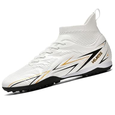 WEJIESS Fußballschuhe Herren High Top Fussballschuhe TF Kinder Stollenschuhe Jugendliche Athletics Trainingsschuhe Football Schuhe Hallsportarten Fußball Stiefel White 42 EU