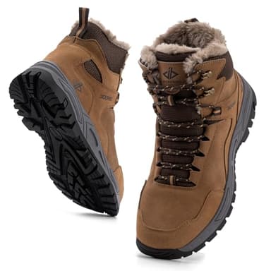 JACKSHIBO Winterschuhe Herren Winterstiefel damen mit Warm Gefüttert Wasserdicht Schneeschuhe Rutschfest Wanderschuhe Trekkingschuhe Winter Outdoor Schneestiefel Winterboot Braun 44-EU